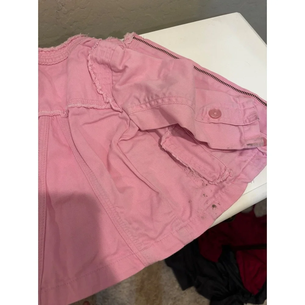 The Childrens Place Girls Pink Denim Jacket Frayed Trim Y2K Style Kids Size 12M